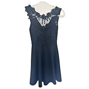 La Scala Black Lace Cocktail Dress  Fit Flare Formal Party Sleeveless Sz S HoCo